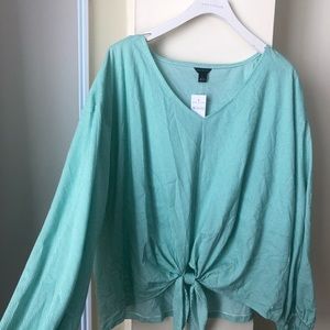 Ann Taylor V Neck Striped Tie Front Blouse